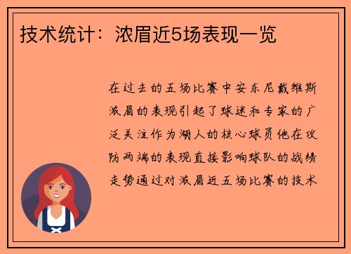 技术统计：浓眉近5场表现一览